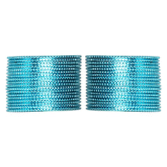 Close-up of Arendelle Light Blue Metal Bangles Set with 36 pieces. Sparkling texture and uniform design perfect for daily wear or special occasions.