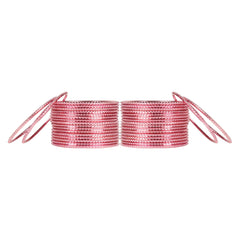 Light Pink Metal Bangles Set - Traditional Jewelry | 36 Pcs displayed in two stacks, highlighting shiny textured finish and elegant design.