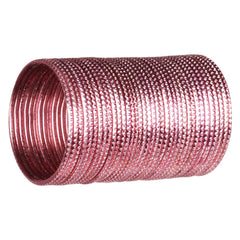 Detailed view of Light Pink Metal Bangles Set - Traditional Jewelry | 36 Pcs showing intricate texture and glossy pink metallic finish.