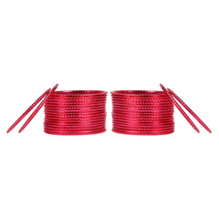 Set of 36 shining hot pink metal bangles by Arendelle Kids, neatly arranged in two stacks for girls' ethnic jewelry.