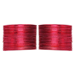 Close-up of Arendelle Kids hot pink metal bangles set of 36, showcasing detailed texture and vibrant color for girls' accessories.