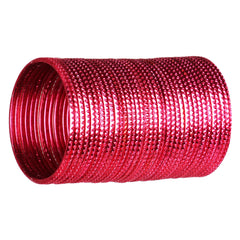 Angled view of 36-piece hot pink metal bangles set by Arendelle Kids, ideal for girls' festive and ethnic wear.
