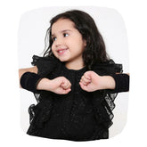 Young girl wearing Black Velvet Bangles Set - Metal for Women, showcasing soft and elegant design perfect for kids and girls.