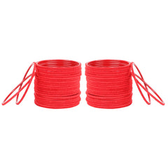 Red Velvet Bangles Set of 48 pieces in metal base, neatly stacked to display rich texture and vibrant color for traditional wear.