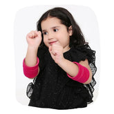 Young girl wearing Pink Velvet Bangles Set - 48 Pcs Velvet Bangles in vibrant pink, perfect for ethnic outfits and festive occasions.