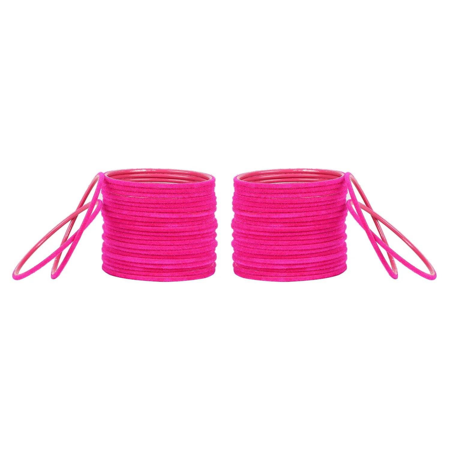 Velvet Bangles Set 48 Pcs in vibrant rani pink color, stacked in two equal sets. Elegant pink jewelry for festive and daily wear.
