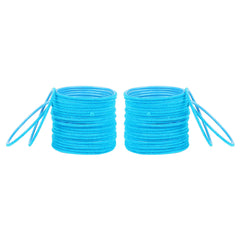 Blue Velvet Bangles Set - Velvet Metal Bangles Set | 48 Pcs, 16 Colors. Includes two stacks of soft velvet bangles in vibrant blue.