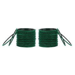 Dark green velvet metal bangles set of 48 pieces displayed in two stacks, part of the Velvet Metal Bangles Set in 16 colors and 7 sizes.