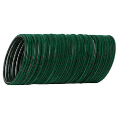 Close-up side view of stacked dark green velvet metal bangles, highlighting the texture and finish from the 48-piece bangles set.