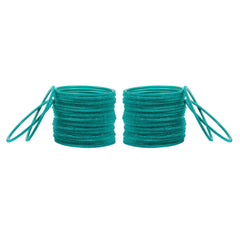 Sea Green Velvet Bangles Set of 48 neatly stacked, part of 16 color collection in 7 sizes, ideal for elegant and comfortable wear.