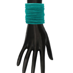 Sea Green Velvet Bangles displayed on mannequin hand, highlighting soft velvet finish and sleek design from 48 Piece Velvet Set.