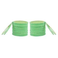 Pista green velvet metal bangles set of 48 pcs neatly stacked, part of the Velvet Metal Bangles Set in 16 colors and 7 sizes.