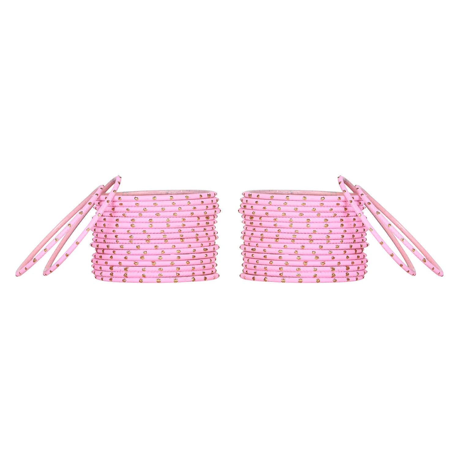 Set of 48 light pink metal bangles for girls by Arendelle Kids, featuring gold dot accents, perfect for accessorizing any outfit.