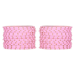 Close-up view of Arendelle Kids' 48-piece light pink metal bangles set for girls, adorned with delicate gold detailing.