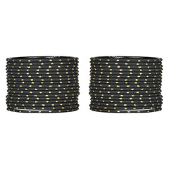 Close-up view of Arendelle Kids' 48-piece black metal bangles set with gold detailing, perfect for girls' jewelry collections.