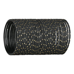 Side view of Arendelle Kids' black metal bangles set of 48, showcasing uniform gold dot embellishments for a stylish look.