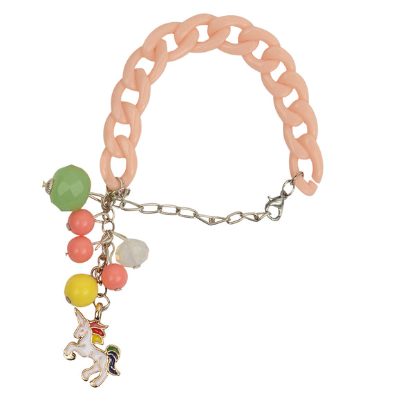 Peach Chain with Beads and Unicorn Charm Bracelet [ABR046]