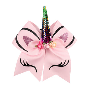 Sequence Unicorn Large 7 inch Pink Cheer Bow for Young Girls [AHA028]