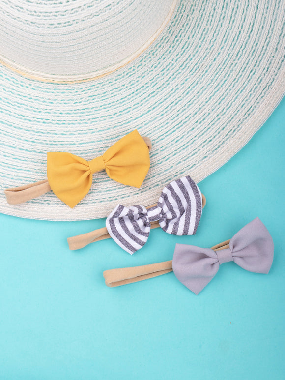 Set of 3 Yellow Grey Bow Head Bands for Babies [AHA274]