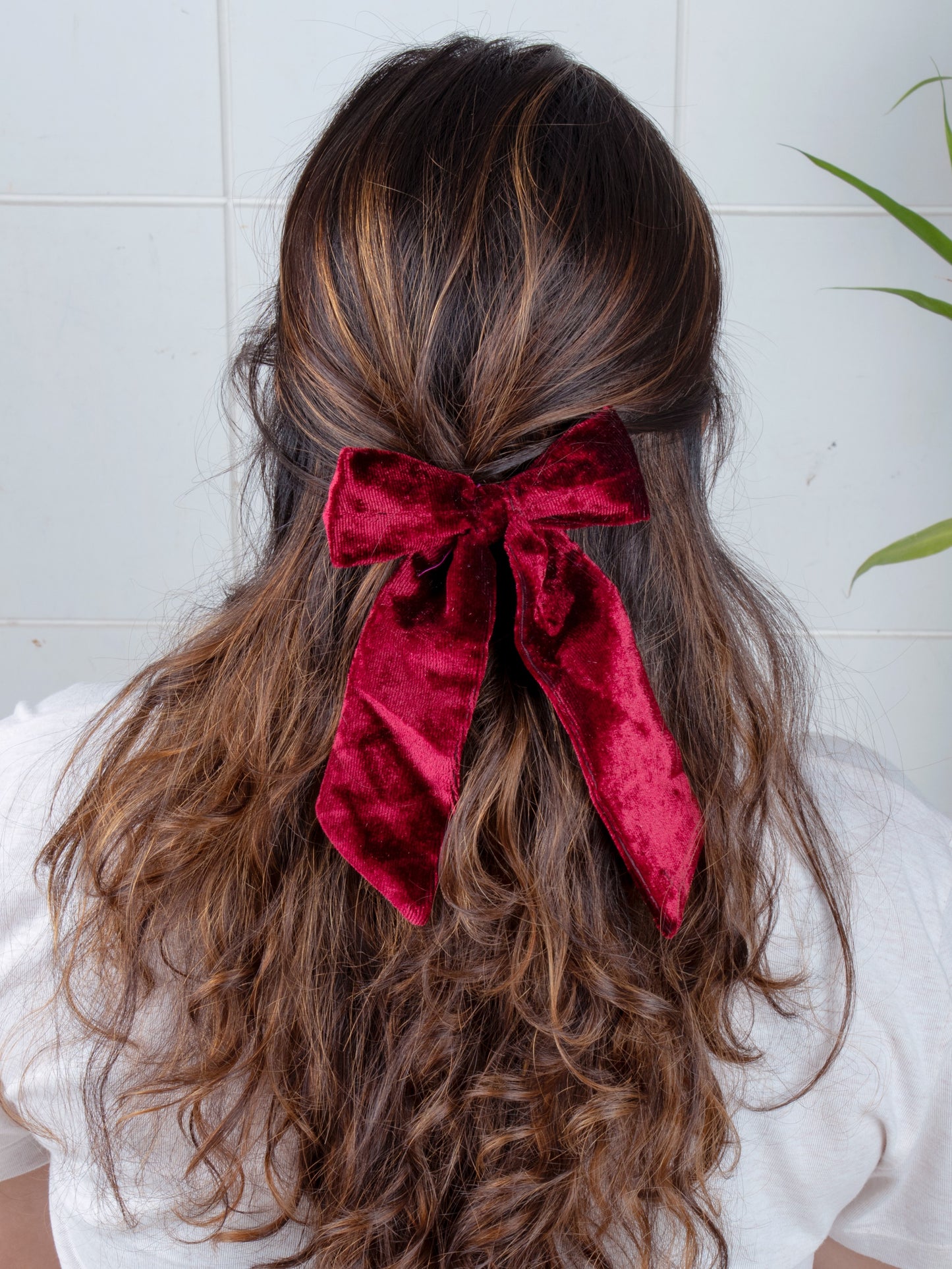 Small Velvet Hair Bow in Maroon