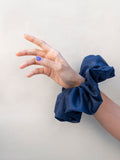 Shinny Organza Large Cloud Scrunchie in Navy Blue