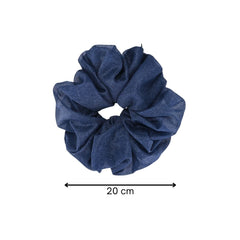 Organza hair scrunchie in navy blue with 20 cm diameter, ideal for stylish, gentle hair styling and elegant everyday wear.