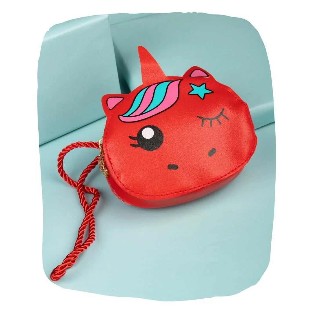 Unicorn Coin Purse for Girls – Mini Crossbody Wallet (Red) [ABG005]