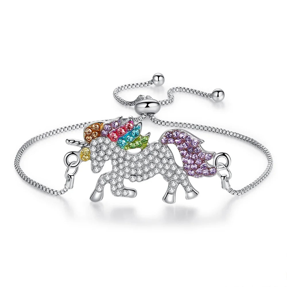 Silver Crystal Unicorn Bracelet – Adjustable Belt Design [ABR027]