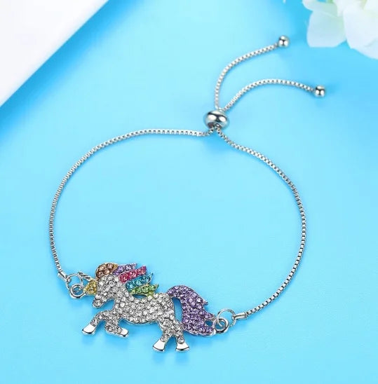 Silver Crystal Unicorn Bracelet – Adjustable Belt Design [ABR027]