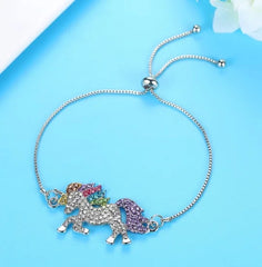 Silver Crystal Unicorn Bracelet – Adjustable Belt Design [ABR027]