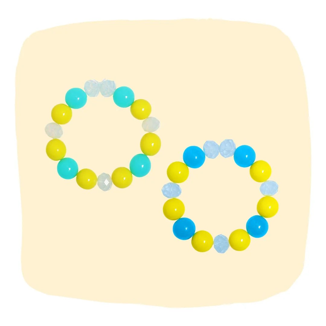 Combo of 2 Milky Bead Bracelets – Yellow, Green & Blue Bracelet Set [ABR076]