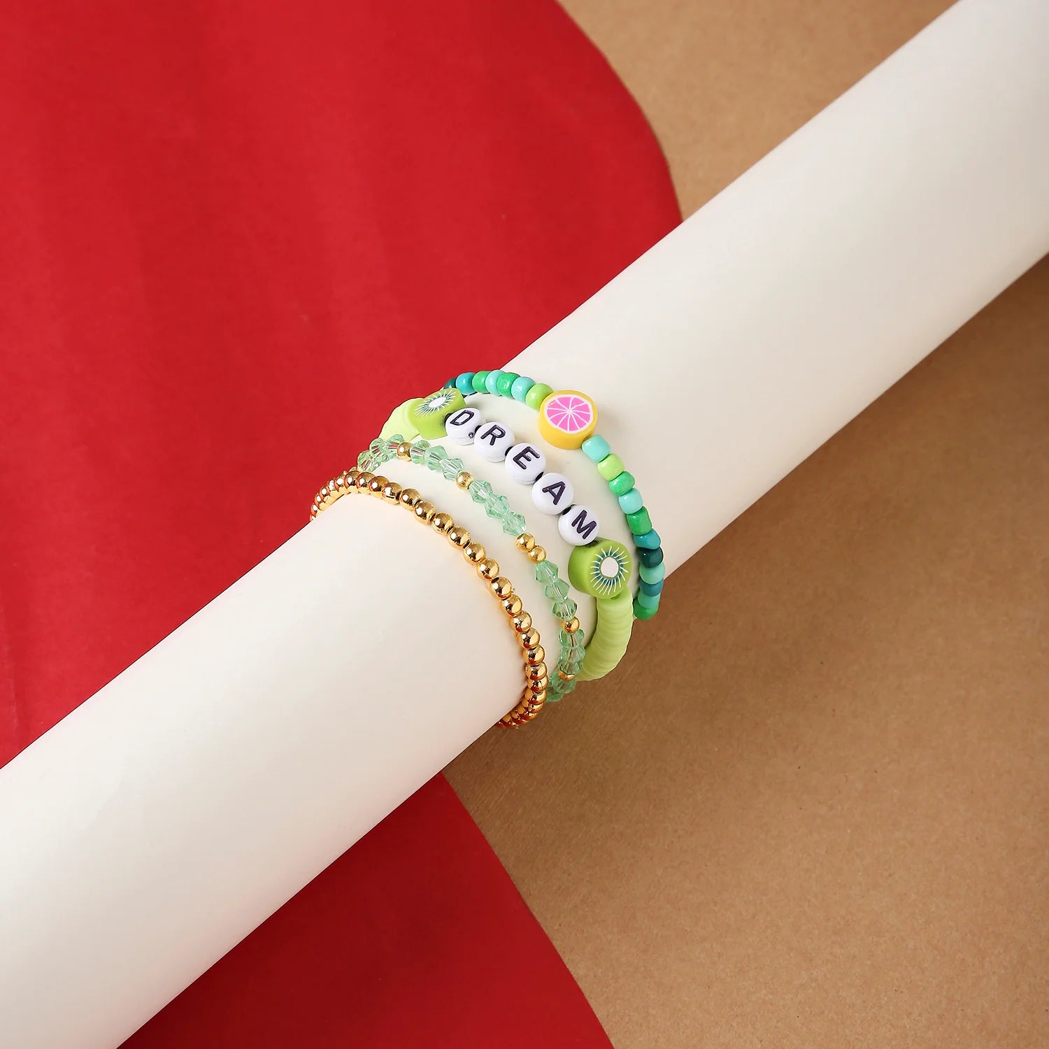 Matcha Bliss Stackable Clay Bead Bracelet Set – Chic & Stretchy (Set of 4) [ABR087]