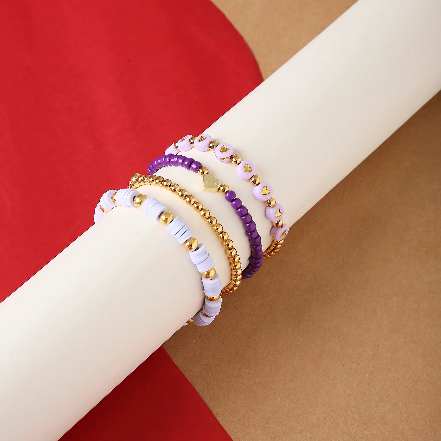 Lavender Haze Stackable Clay Bead Bracelet Set – Boho Aesthetic (Set of 4) [ABR088]