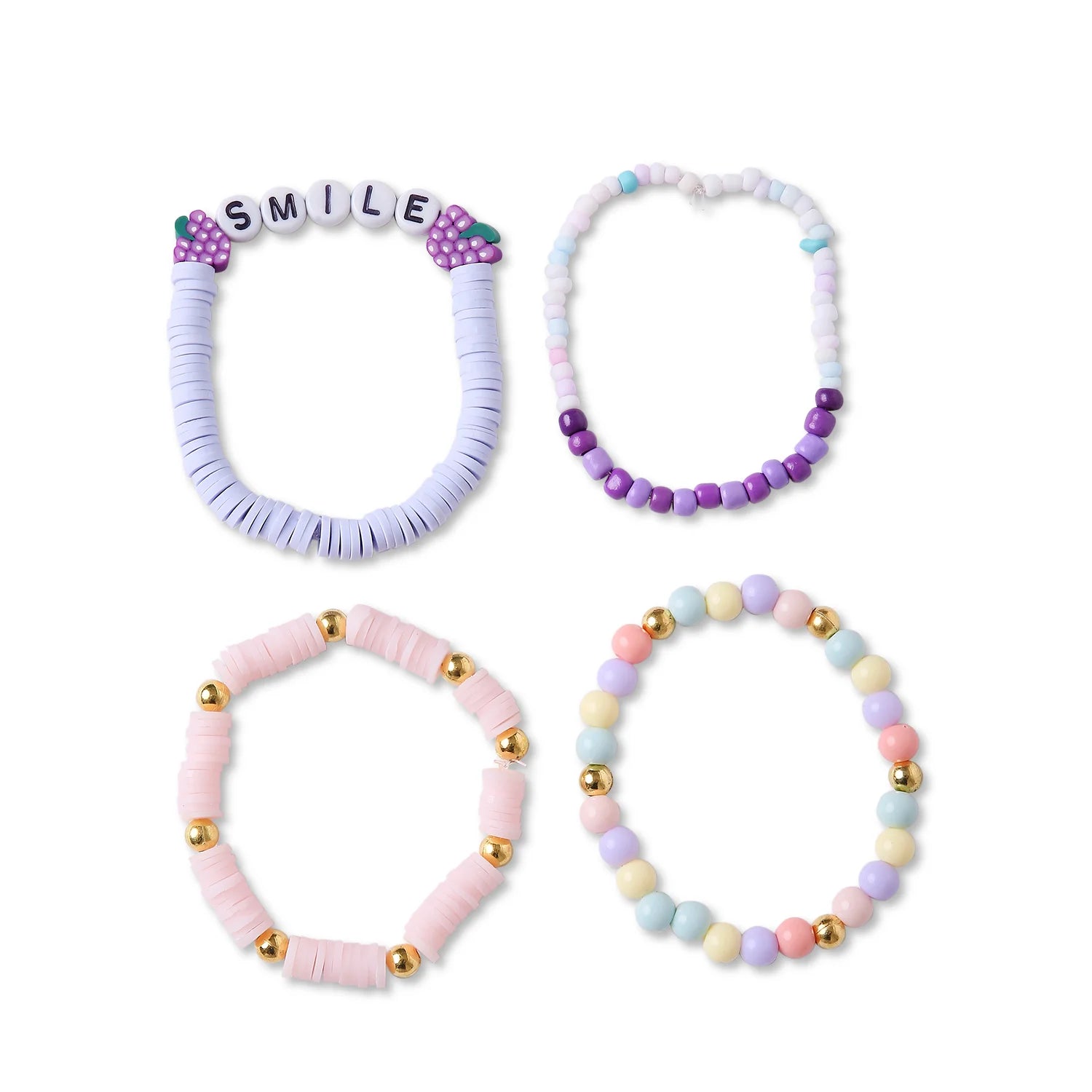 Cotton Candy Skies Stretchy Bead Bracelet Stack – Cute & Colorful (Set of 4) [ABR089]