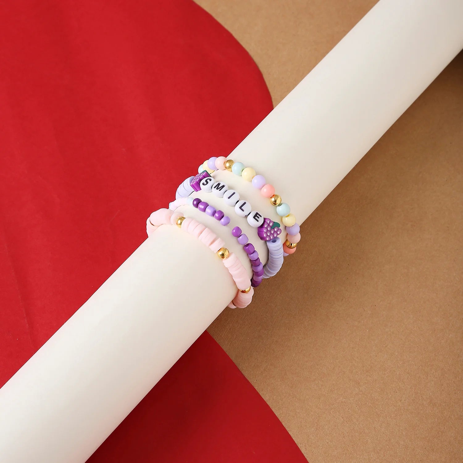 Cotton Candy Skies Stretchy Bead Bracelet Stack – Cute & Colorful (Set of 4) [ABR089]