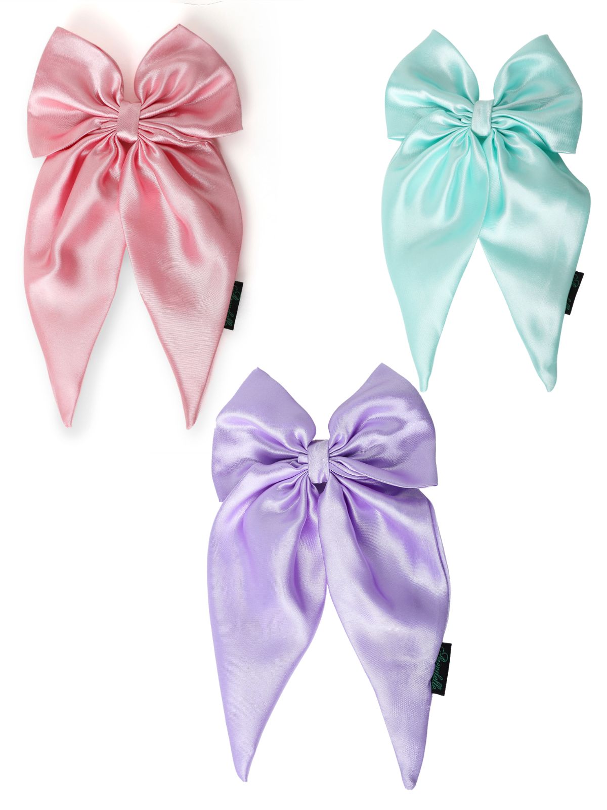 Combo of 3 Satin Long Tail Bow In Pink, Lilac and Mint [ABW001-003]