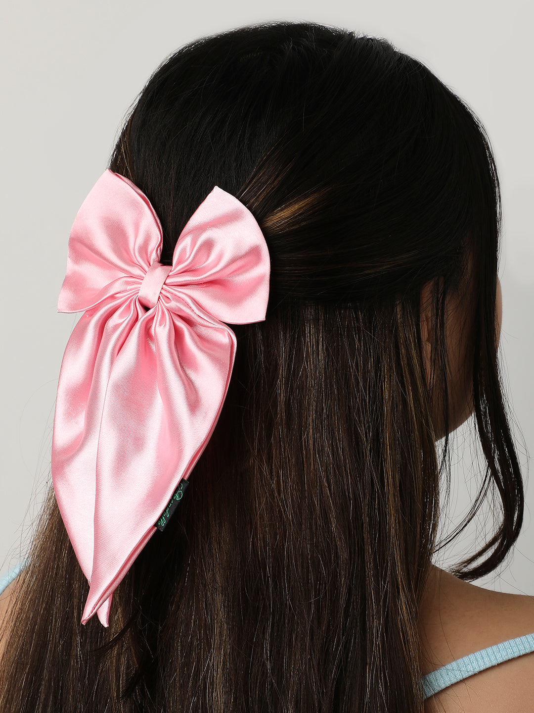 Combo of satin and Velvet long tail bow in Pink [ABW001.025]