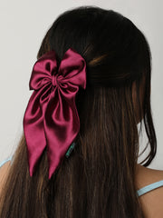 Combo of 3 Satin Long Tail Bow In Black, Wine and Plum [ABW007-009]