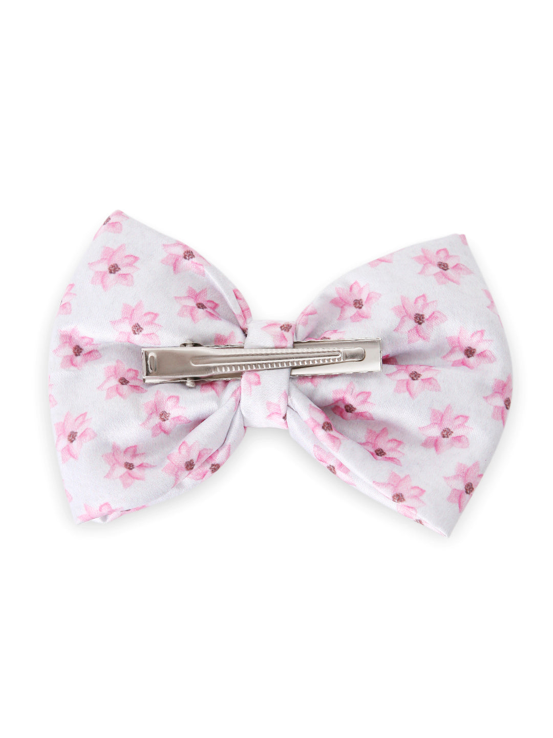 Pink Flowers Satin Bow | Bow Hairpin clip  | Anti-Hair Breakage Hairclips [ABW019]