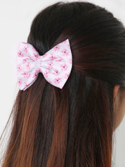 Pink Flowers Satin Bow | Bow Hairpin clip  | Anti-Hair Breakage Hairclips [ABW019]