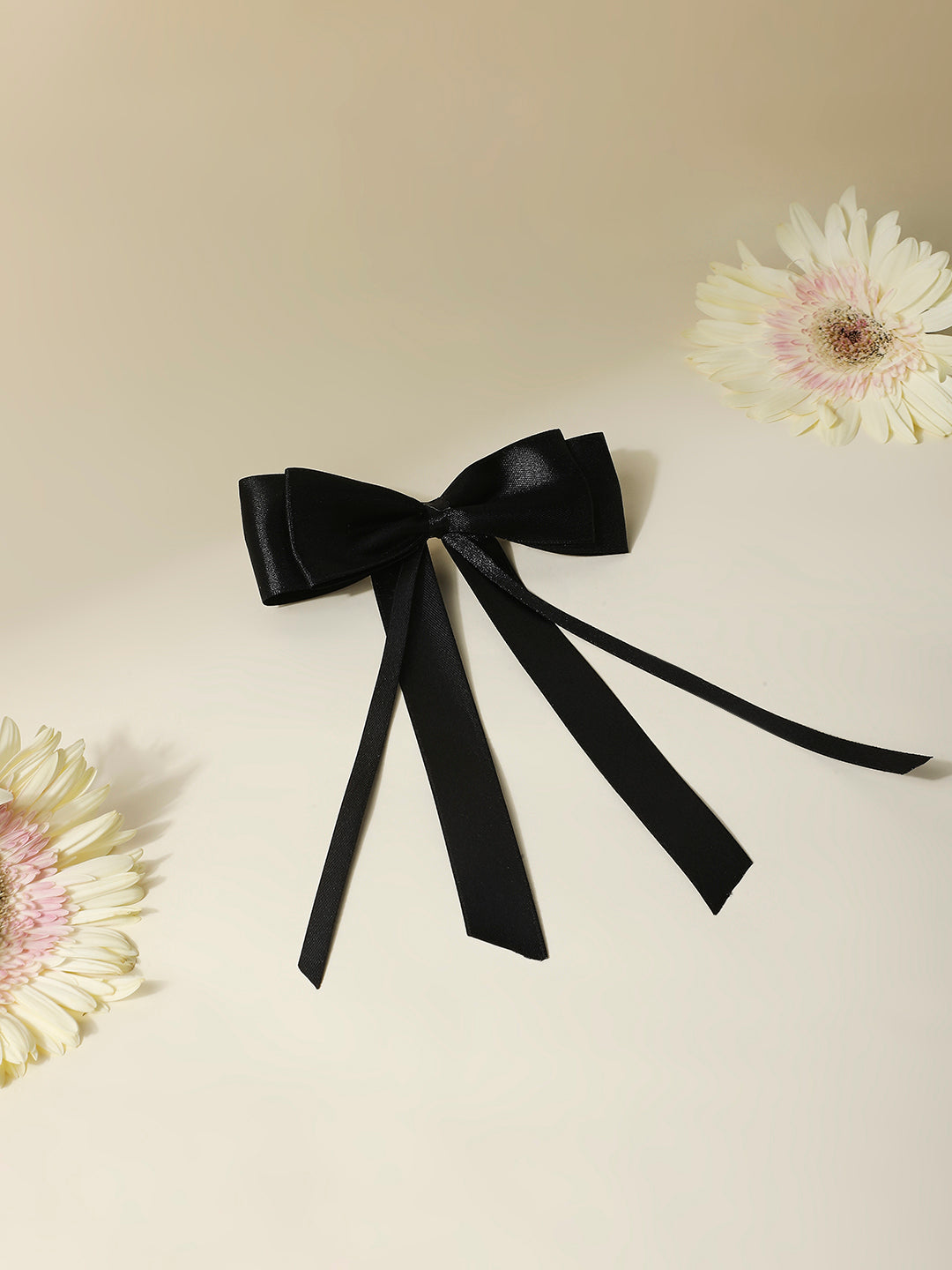 Combo of Two Satin Silk Ribbon Double Bow Long Tail Hair Bow for Women [ABW064--L.065--L]