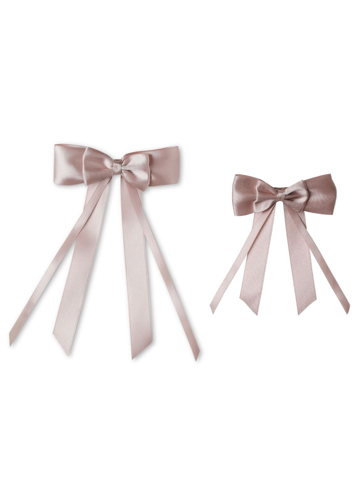 Taupe satin silk ribbon hair bows for mother and daughter, a graceful matching set for special occasions by Arendelle Kids.