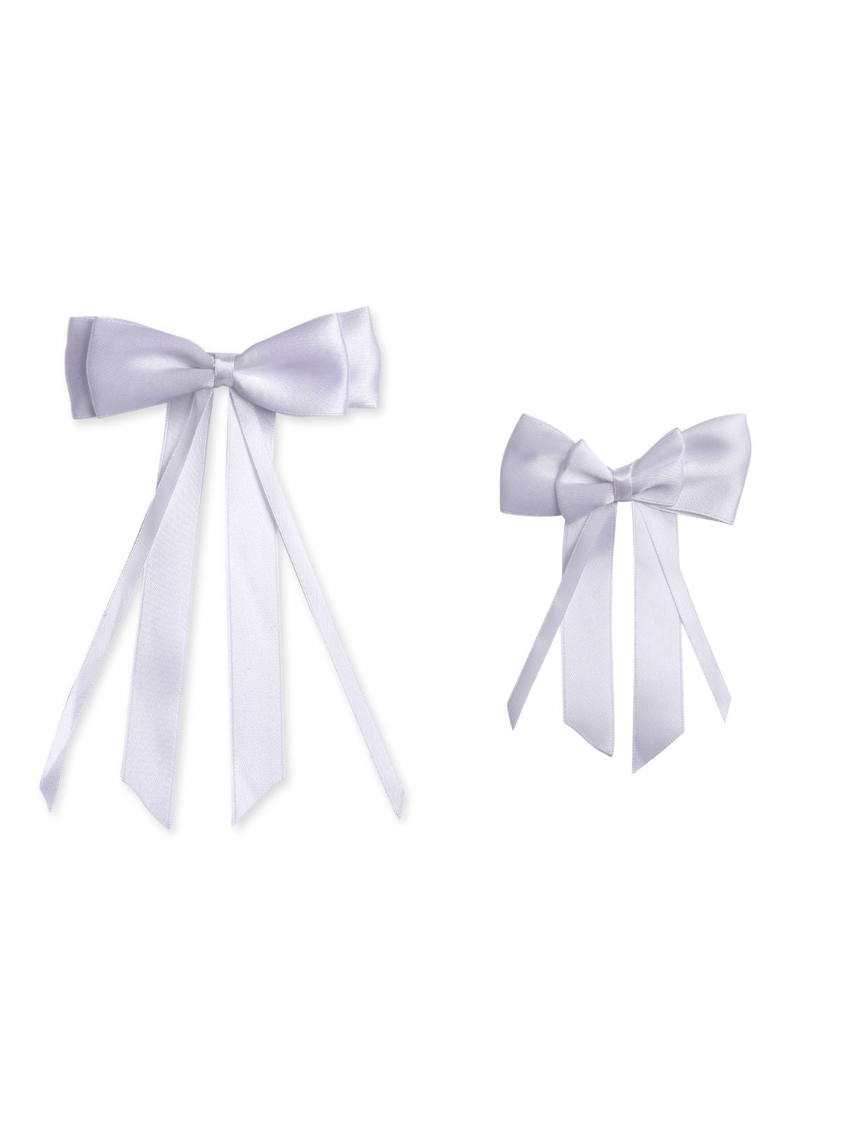 White satin silk ribbon hair bows set for mother and daughter, perfect for elegant matching hairstyles from Arendelle Kids.