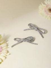 Pair of Silver Rhinestone Bow Hair Pins - Large [ABW072--L]
