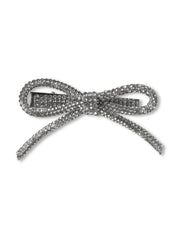 Pair of Silver Rhinestone Bow Hair Pins - Large [ABW072--L]