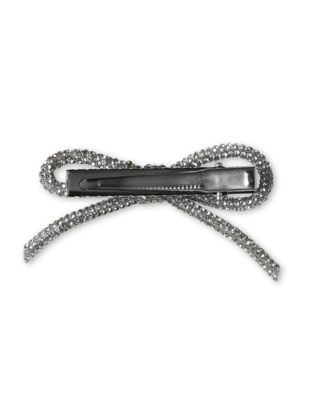 Pair of Silver Rhinestone Bow Hair Pins - Large [ABW072--L]