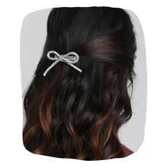 Pair of Silver Rhinestone Bow Hair Pins - Large [ABW072--L]