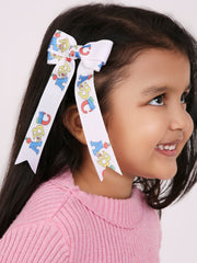 Grosgrain Ribbon ABC Printed Long Tail Hair Bow in White