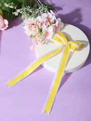 Grosgrain Ribbon Polka Dots Printed Long Tail Hair Bow in Yellow