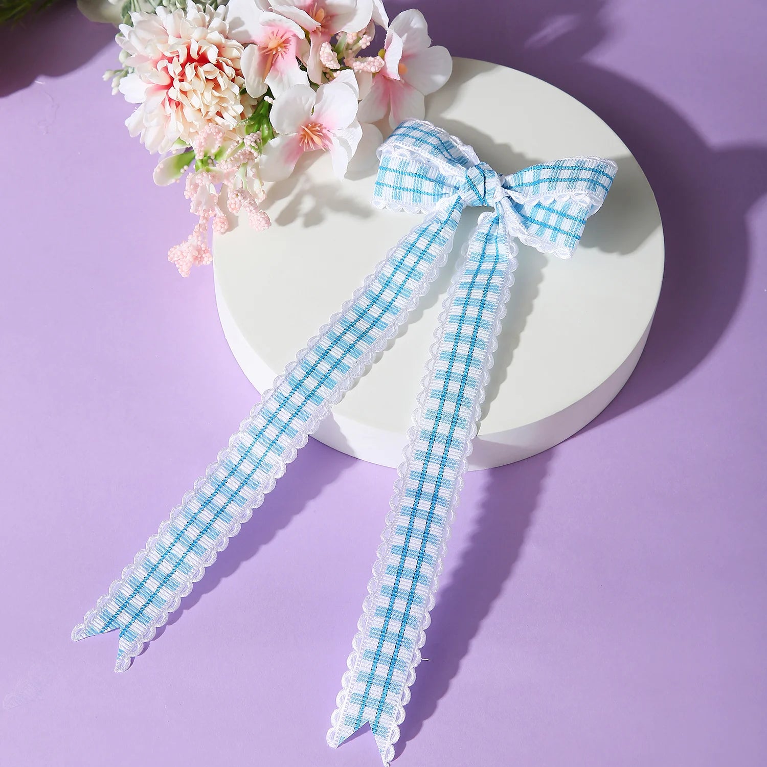 Checks Ribbon Long Tail Hair Bow